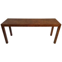 1960s Burled Wood Parsons Console Table 