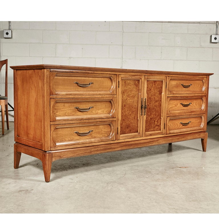 1960s Burl Wood 9-Drawer Dresser For Sale at 1stDibs