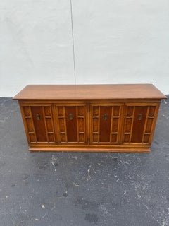 1960s Brutalist Burlwood Sideboard Dresser on Castors
