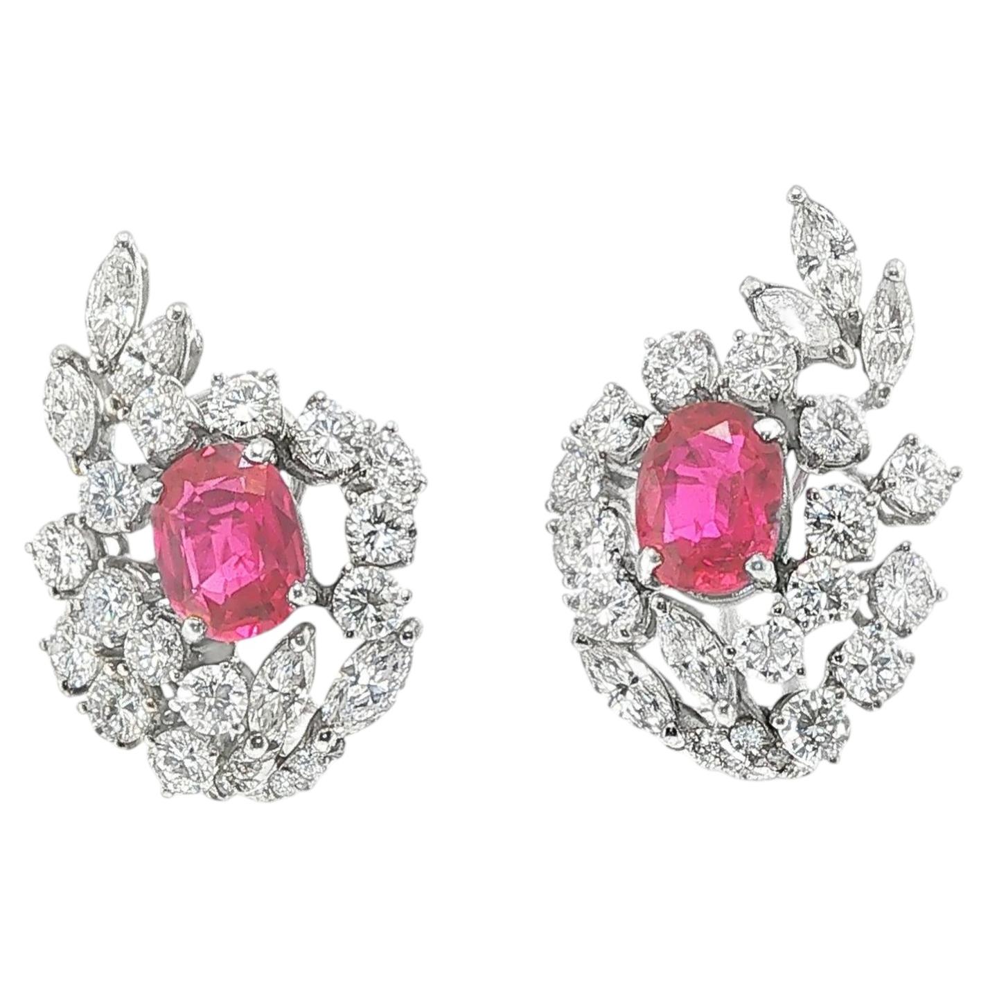 1960s Burmese Ruby and Diamond Earrings