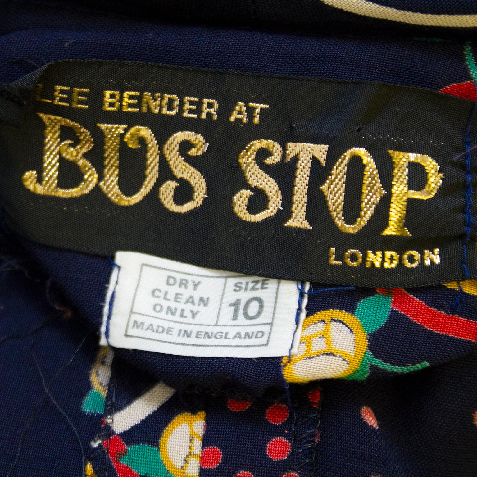Women's 1960s Bus Stop by Lee Bender Navy Blue Printed Rayon Dress  For Sale