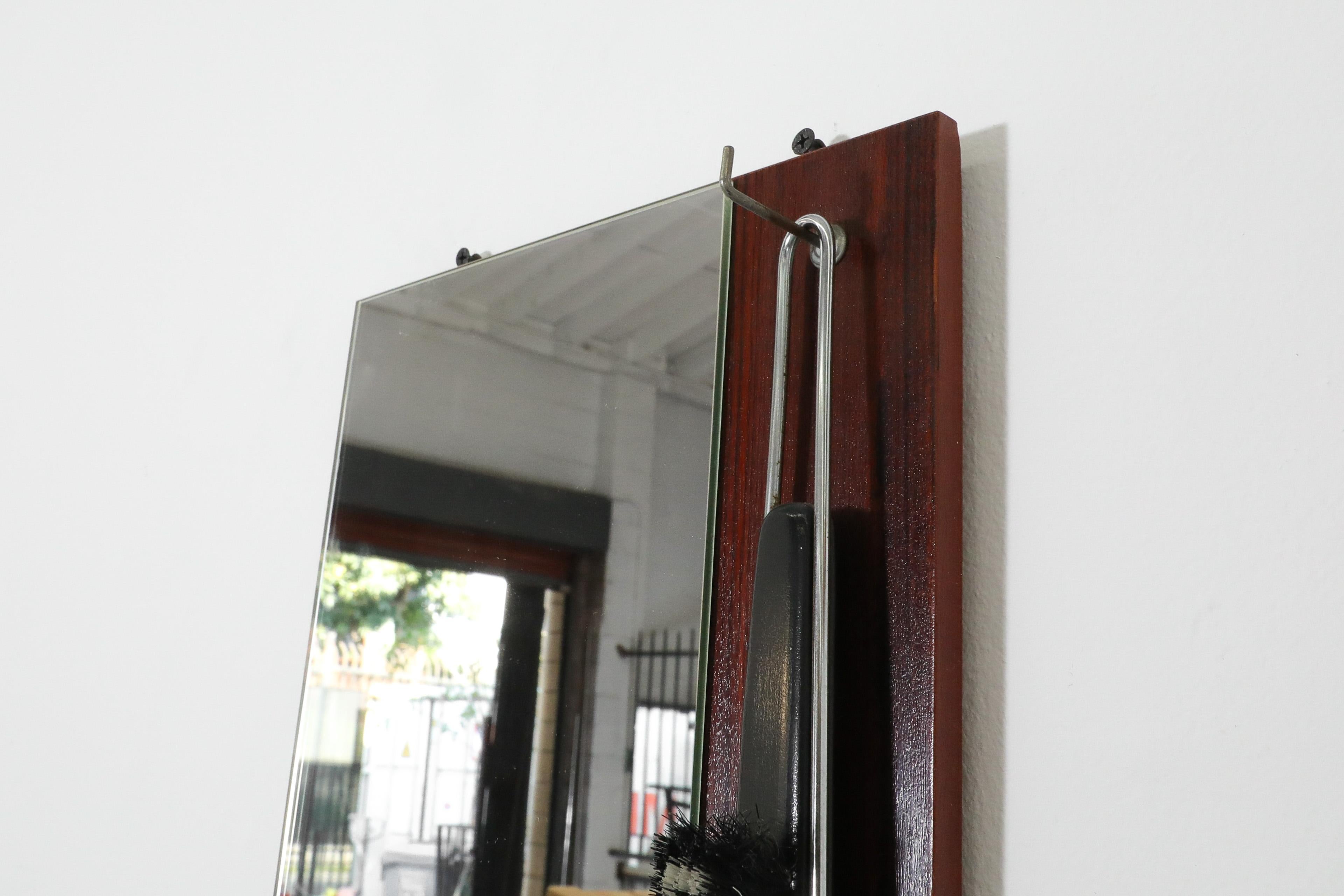 1960s Butler's Mirror and Brush on Teak Backboard For Sale 3