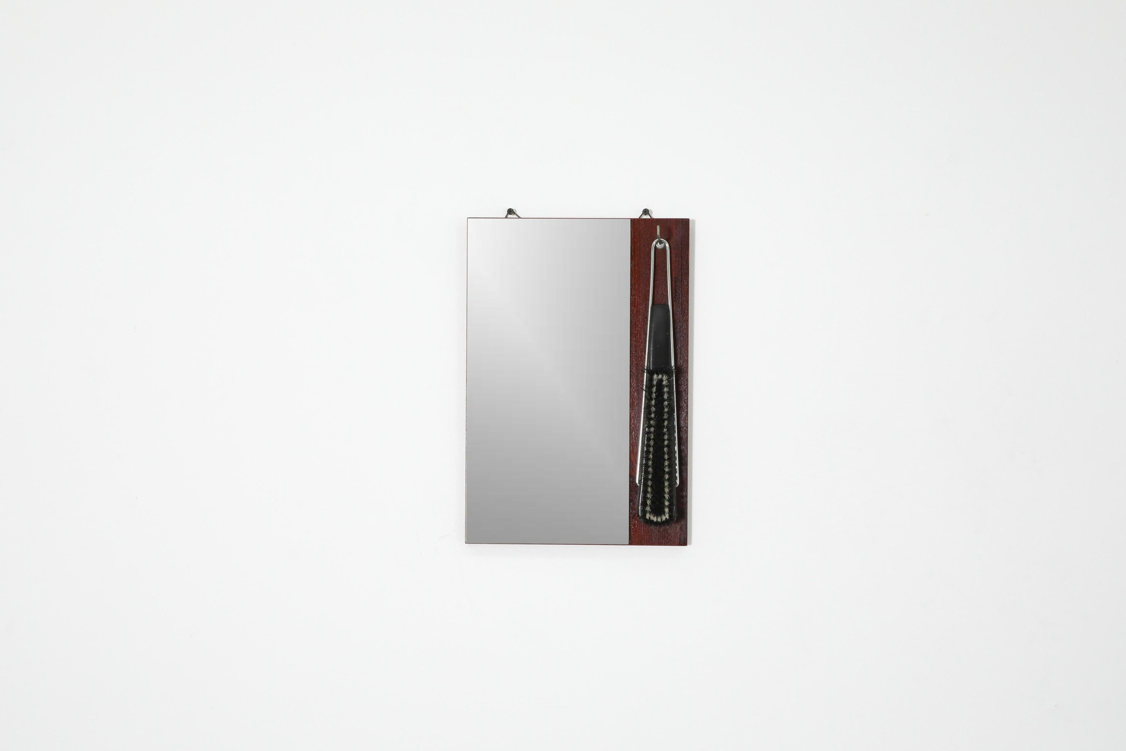 Mid-Century Modern 1960s Butler's Mirror and Brush on Teak Backboard For Sale
