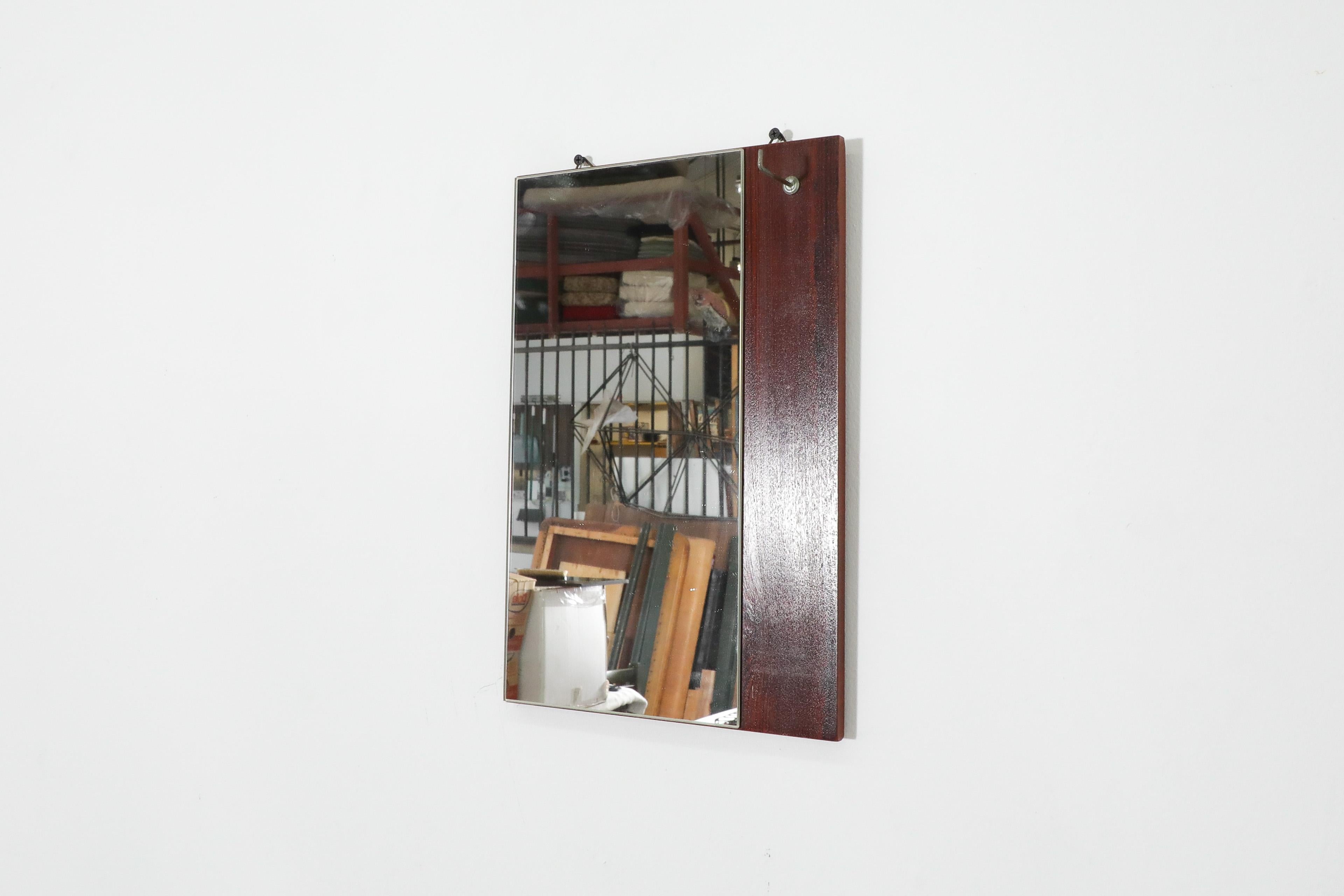 Mid-20th Century 1960s Butler's Mirror and Brush on Teak Backboard For Sale