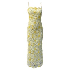 1960S Butter Yellow Cotton / Rayon Lace Gown
