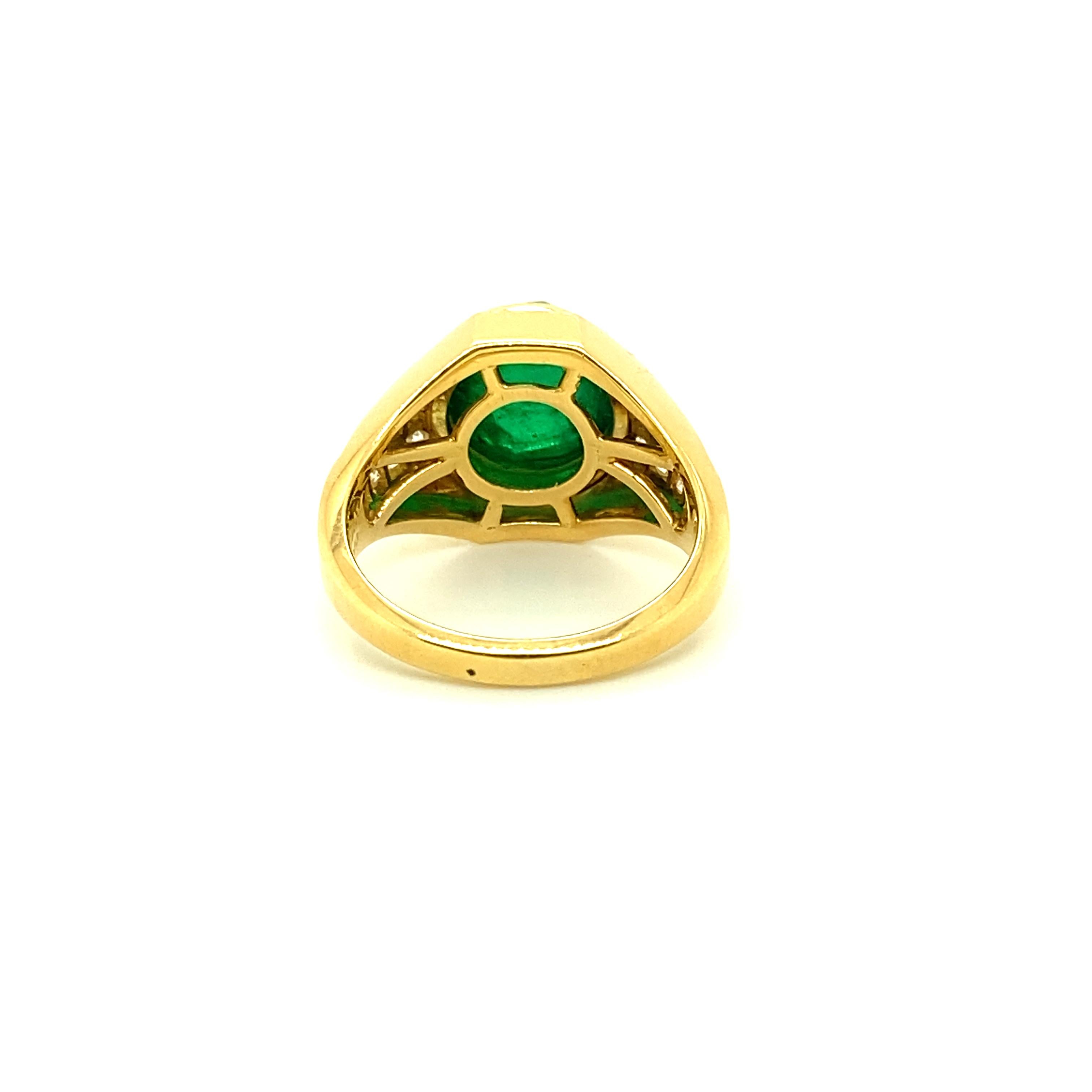 Contemporary 1960s Bulgari GRS Certified Vivid Green Sugarloaf Emerald and White Diamond Ring