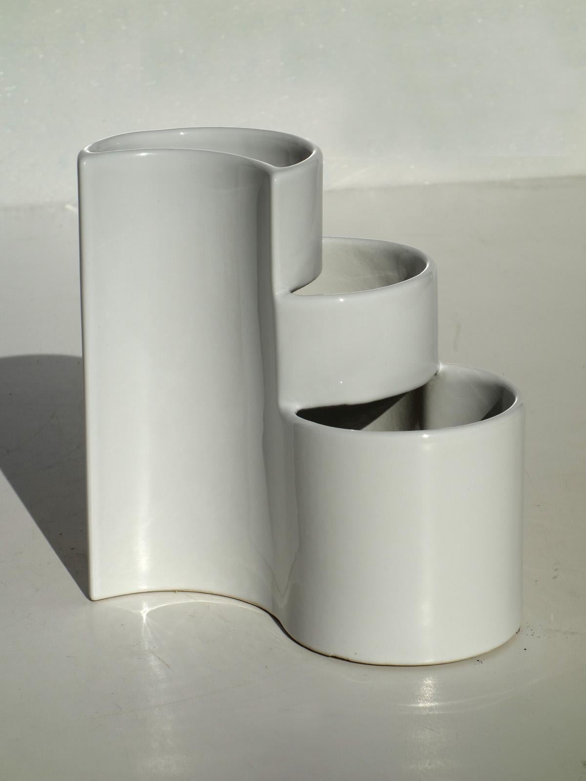 Mid-Century Modern 1960s by Giotto Stoppino for Brambilla Italian Design Ceramic White Vase For Sale