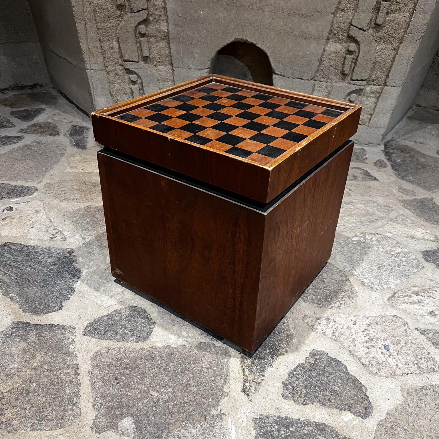 American 1960s by Lane Walnut and Vinyl Chess Table with Storage For Sale