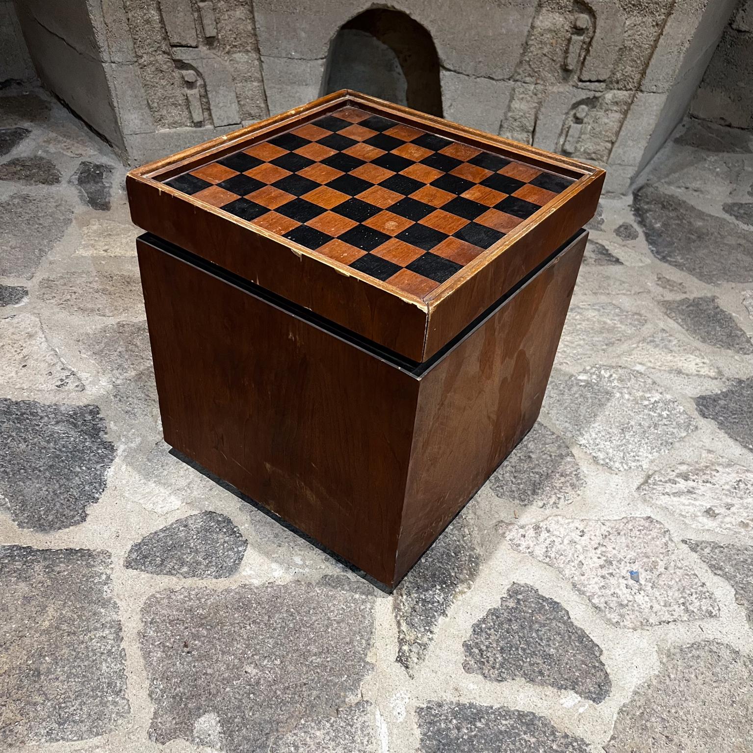 Mid-20th Century 1960s by Lane Walnut and Vinyl Chess Table with Storage For Sale