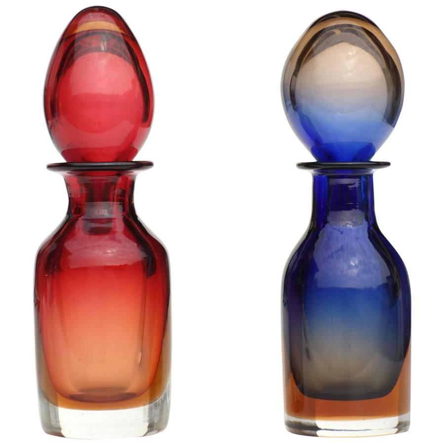 1960s by Mario Pinzoni for Seguso "Sommerso" Murano Glass Pair of Bottles