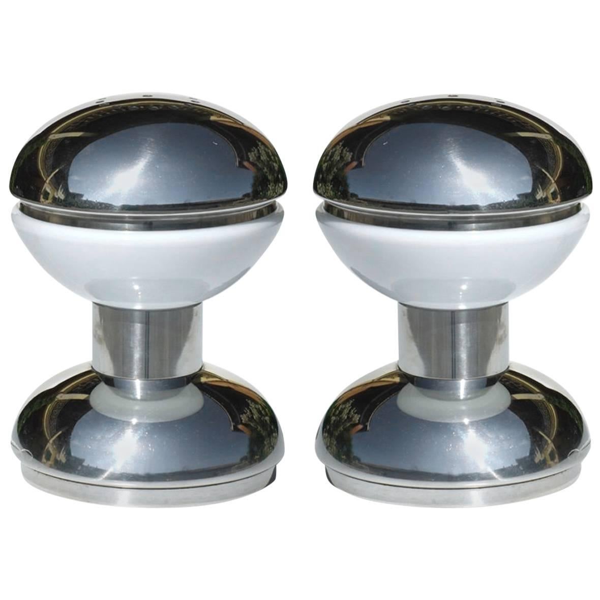 1960s by Reggiani Italian Design Chrome Space Age Pair of Table Lamps