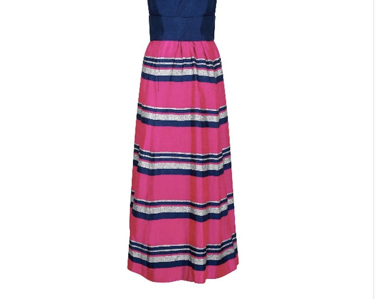 1960s By Roter Navy Blue Pink And Silver Banded Dress