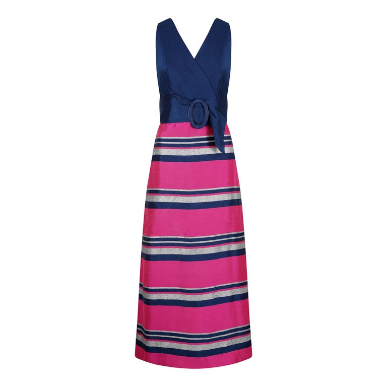 1960s By Roter Navy Blue Pink And Silver Banded Dress