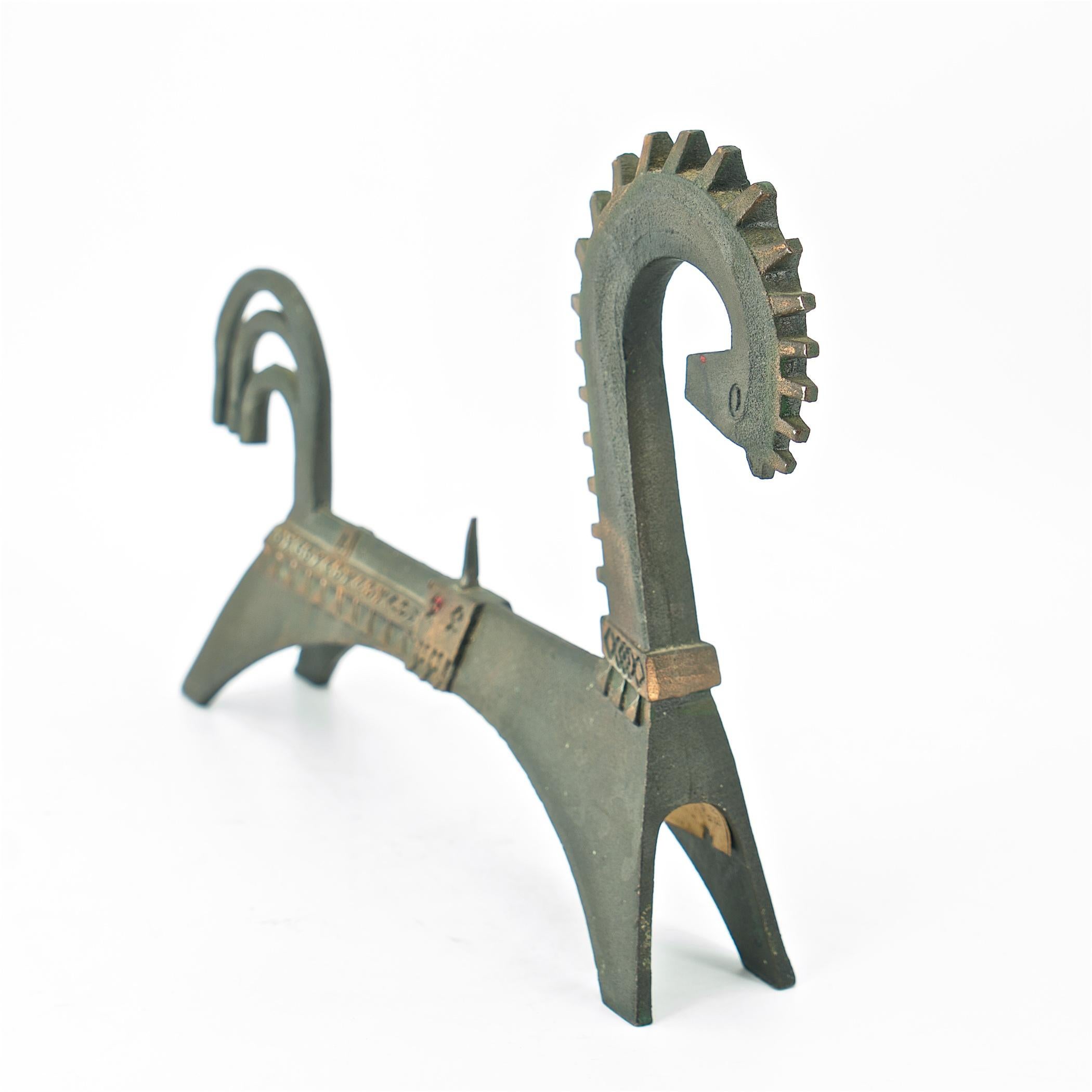 1960s Byzantine Cast Iron Bronze Washed Horse Sculpture Candelabra Midcentury In Good Condition In Hyattsville, MD