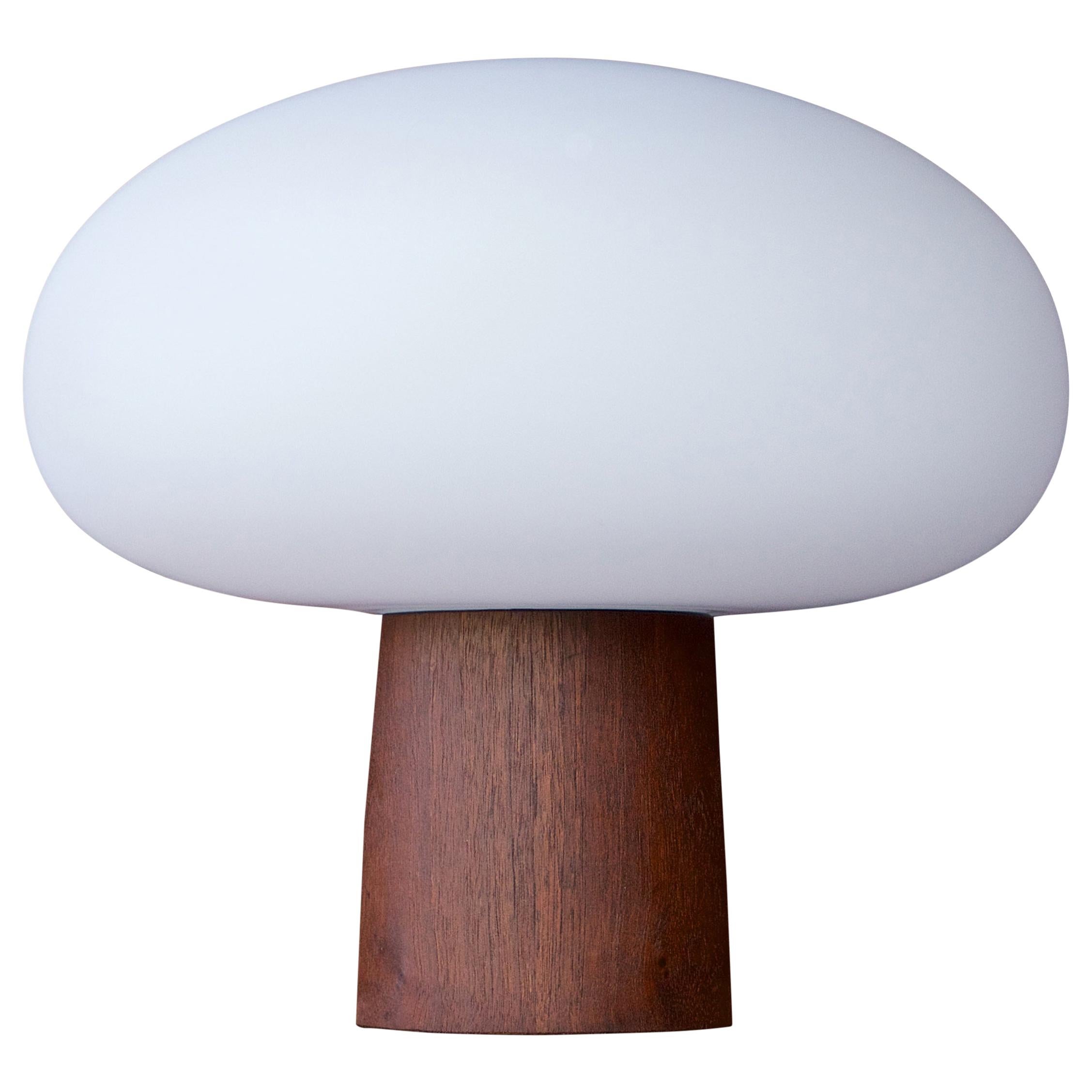 1960s Cabin Modern Laurel Walnut Glass Mushroom Table Lamp Vintage Midcentury