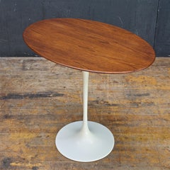 1960s CabinModern Oval Walnut Tulip Side Table Eero Saarinen Knoll Elliptical