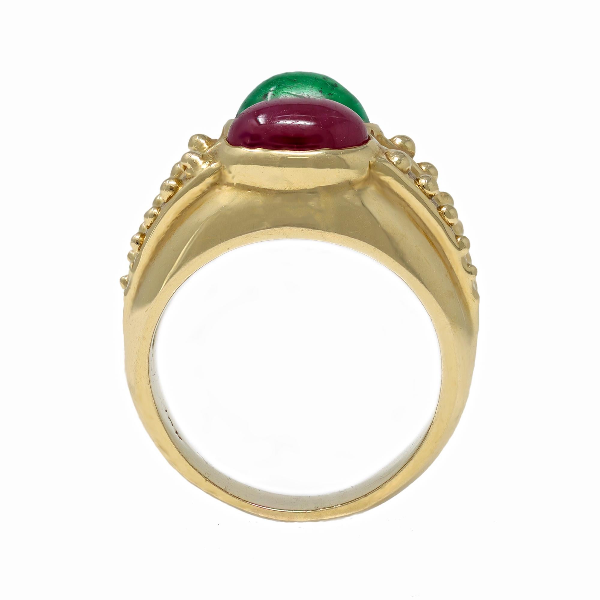 1960s Cabochon Emerald & Ruby Double Band Ring 1