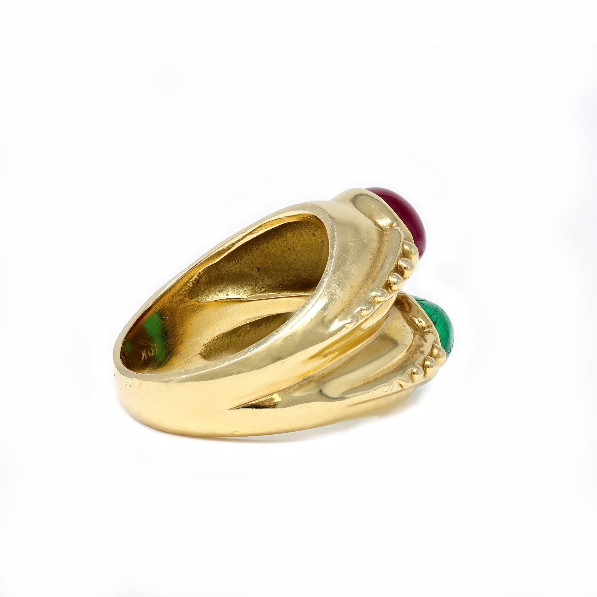 1960s Cabochon Emerald & Ruby Double Band Ring 2