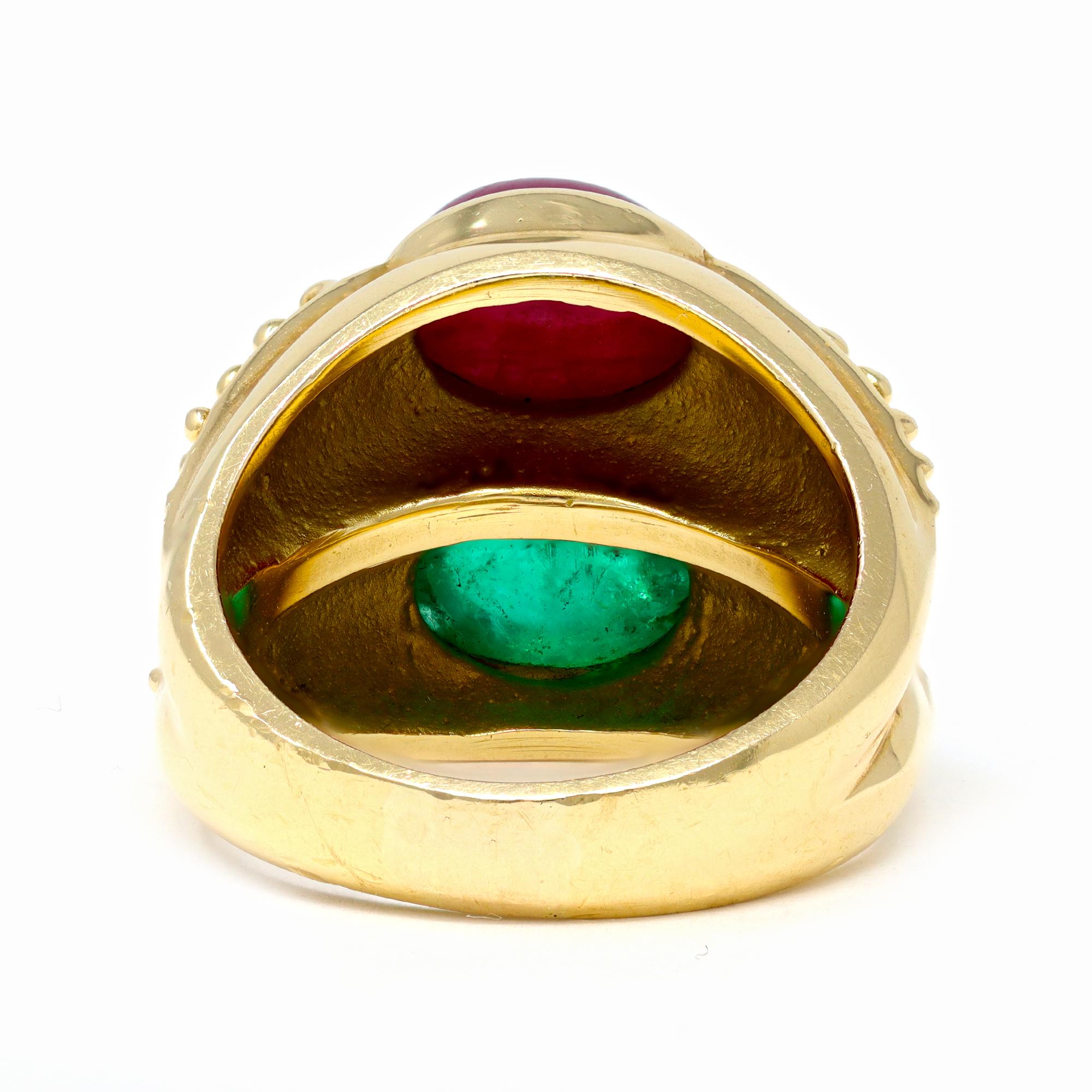 1960s Cabochon Emerald & Ruby Double Band Ring 3