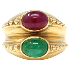 1960s Cabochon Emerald & Ruby Double Band Ring