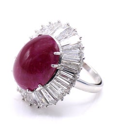 1960s Cabochon Ruby Baguette Diamond Ballerina Ring