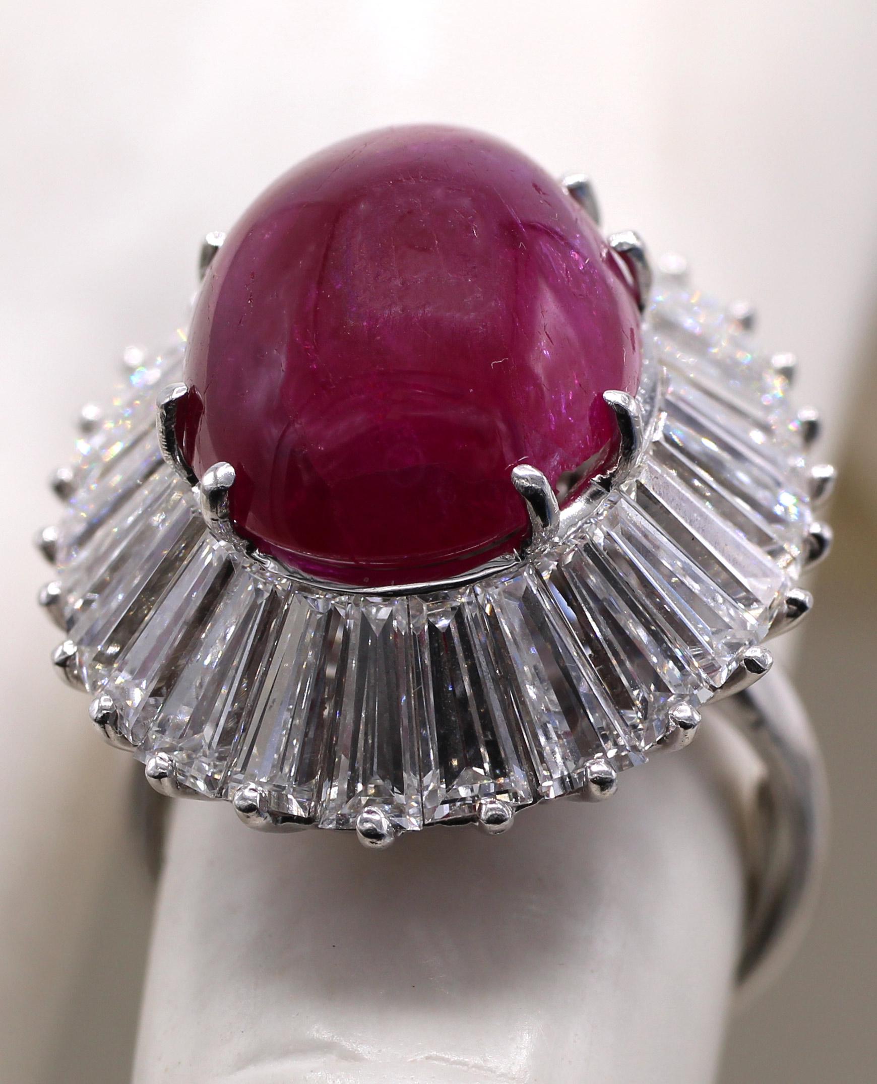 Women's or Men's 1960s Cabochon Ruby Baguette Diamond Ballerina Ring For Sale