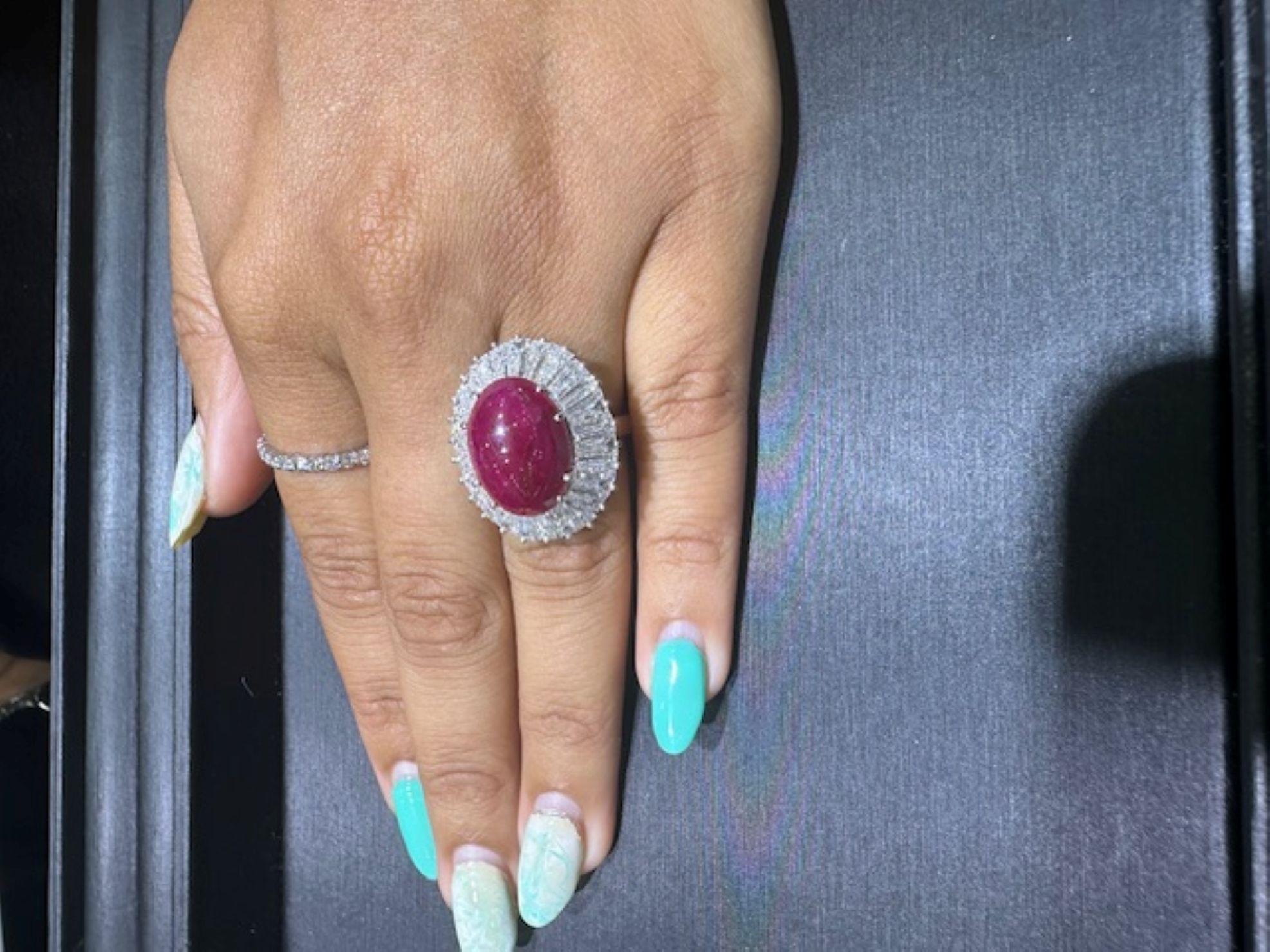 1960s Cabochon Ruby Baguette Diamond Ballerina Ring For Sale 3
