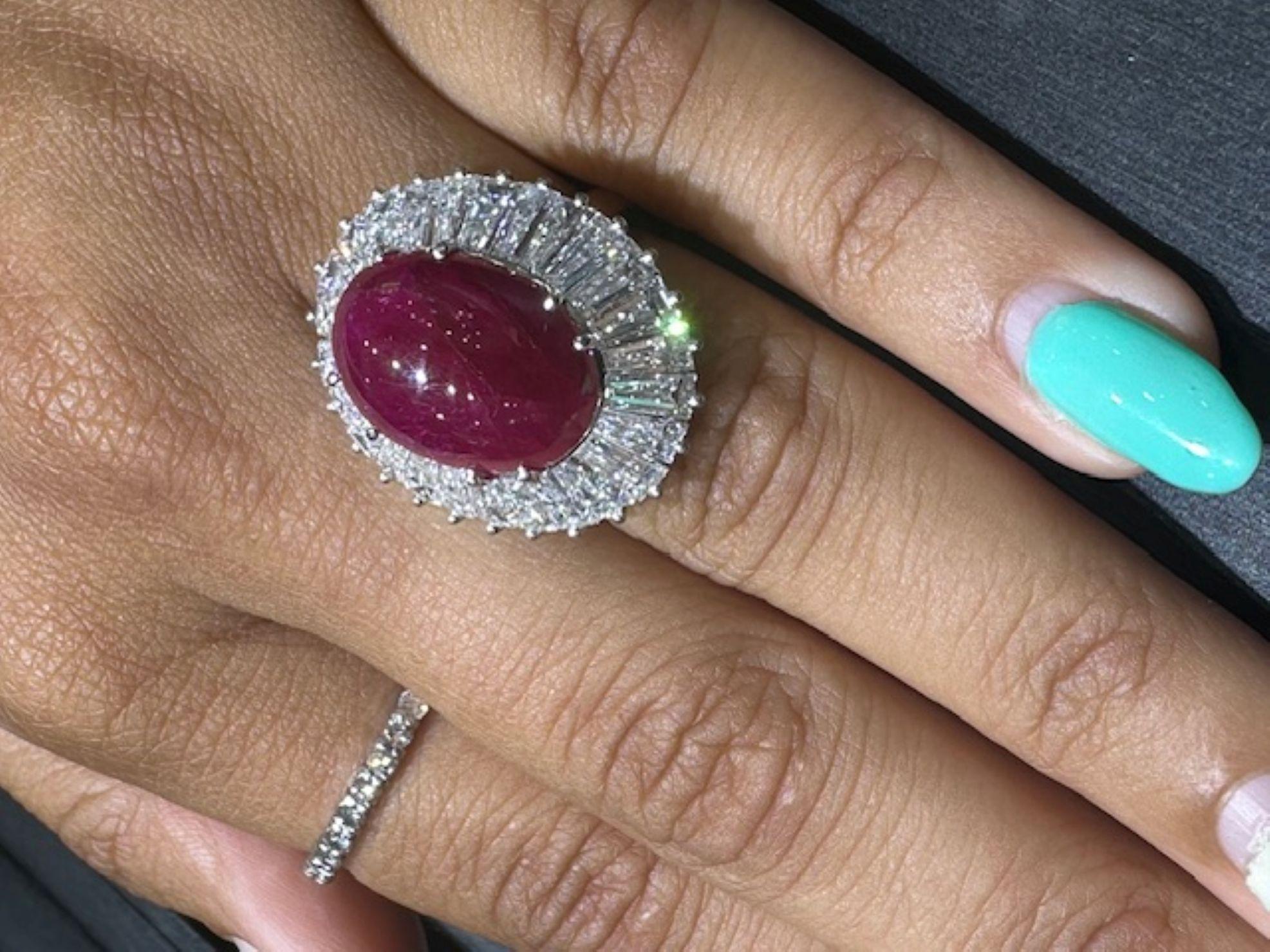 1960s Cabochon Ruby Baguette Diamond Ballerina Ring For Sale 5