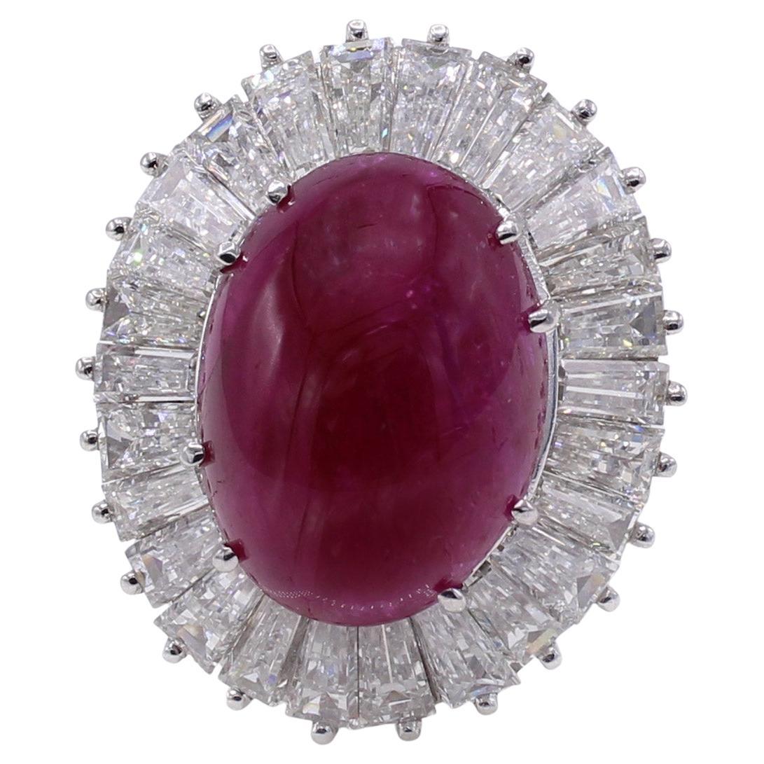 1960s Cabochon Ruby Baguette Diamond Ballerina Ring For Sale
