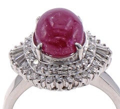 1960s Cabochon Ruby Diamond Platinum Ballerina Ring