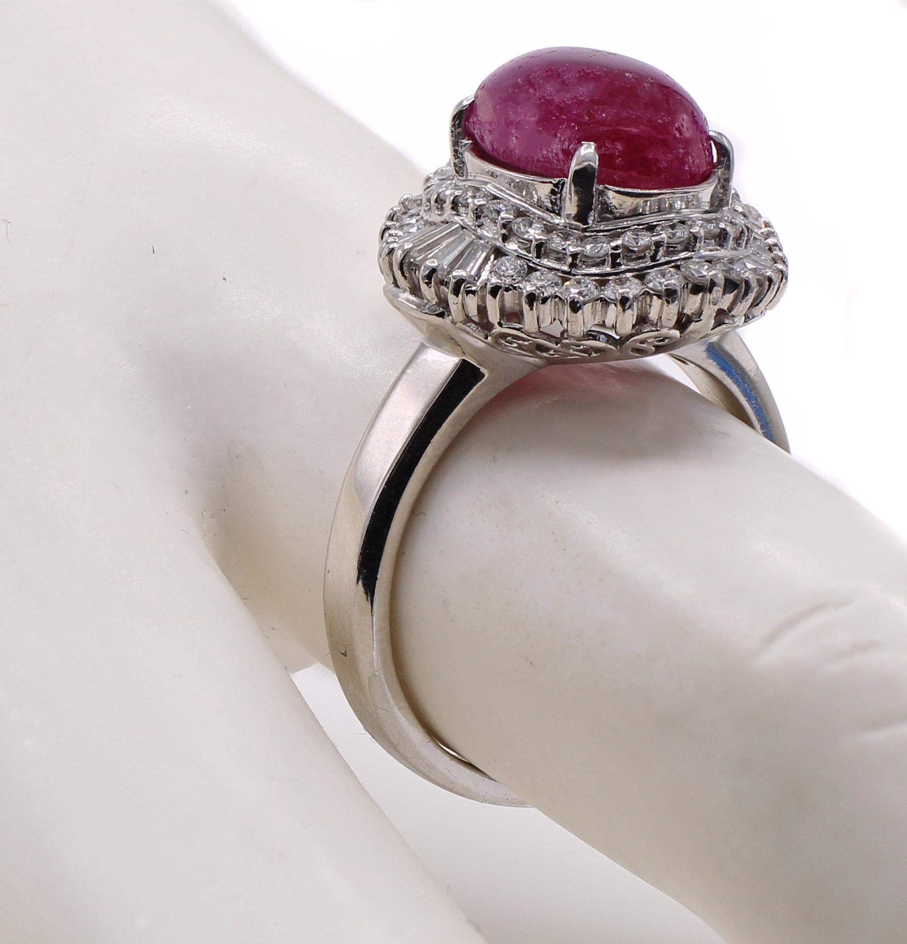 1960s Cabochon Ruby Diamond Platinum Ballerina Ring In Excellent Condition For Sale In New York, NY