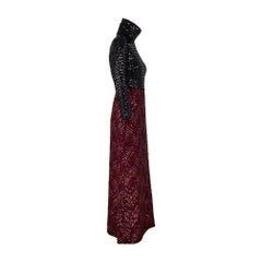 1960s Calderón Long-Sleeve Black Sequin Checkerboard Wool Maxi Dress