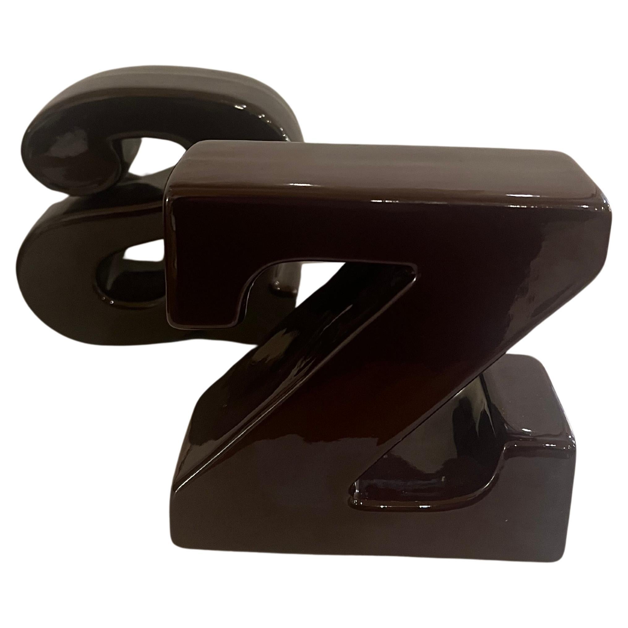 Fabulous pair of brown glossy ceramic Ato Z rare bookends, circa 1960 excellent condition no chips or cracks, very rare and hard to find great decor for space age, mid-century, or Danish Modern Style.