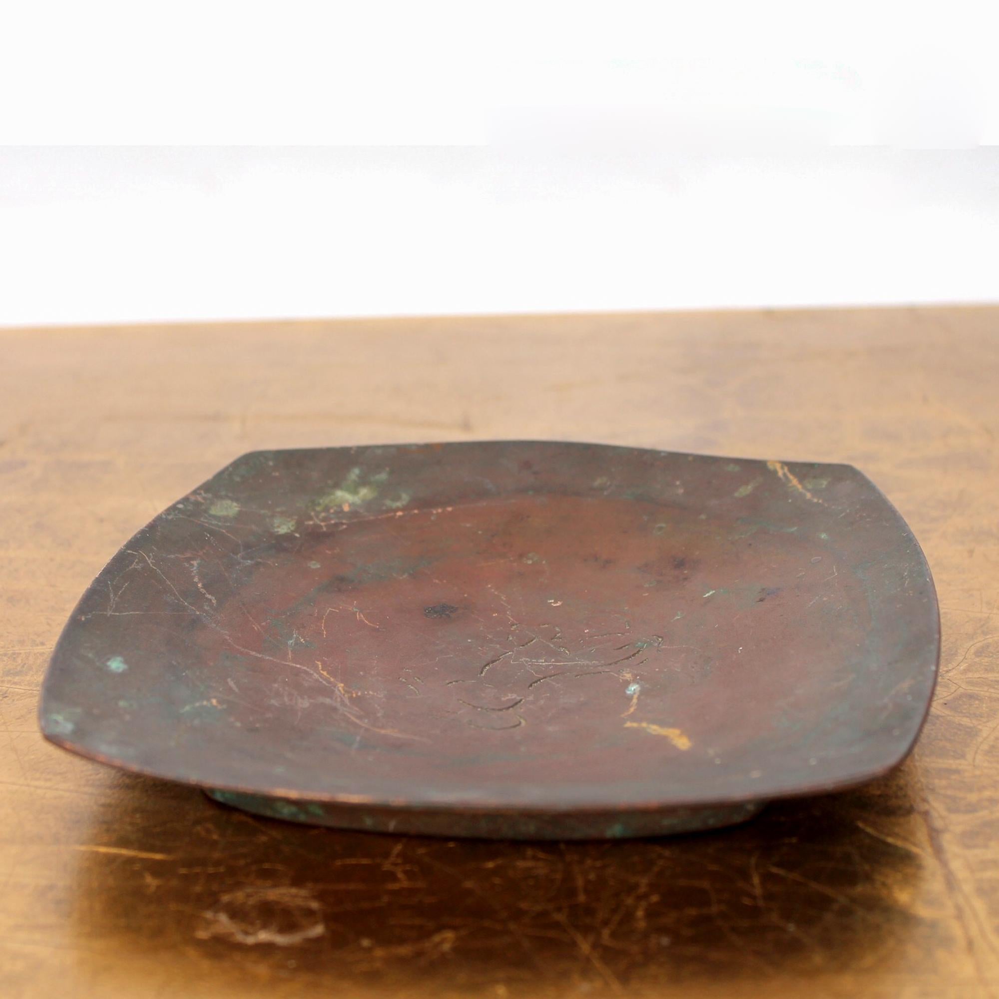 Mid-20th Century 1960s California Bronze Square Dish with Horse Design by Wah Ming Chang