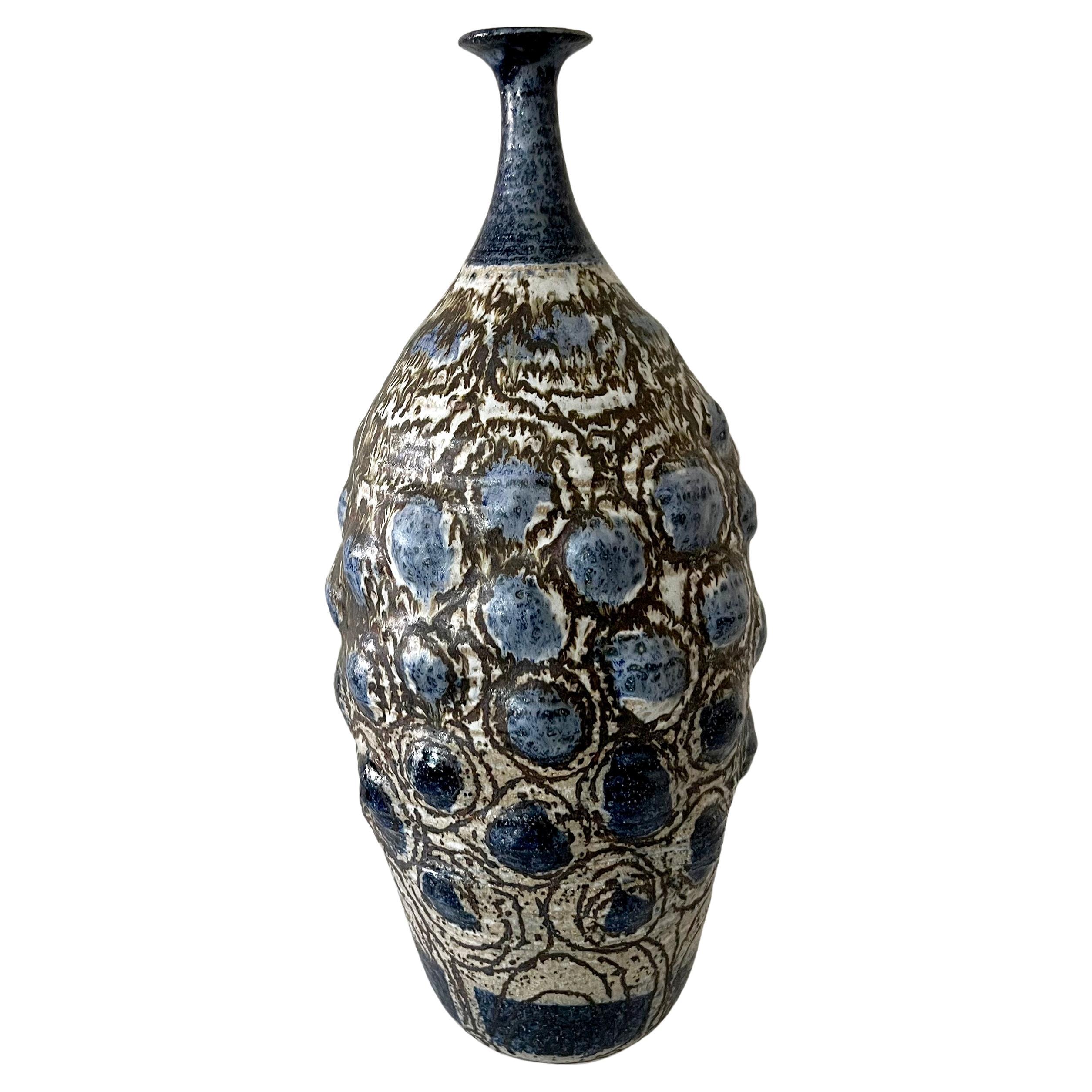 Large scale California studio stoneware bottle vase, maker unknown.  Piece measures 17