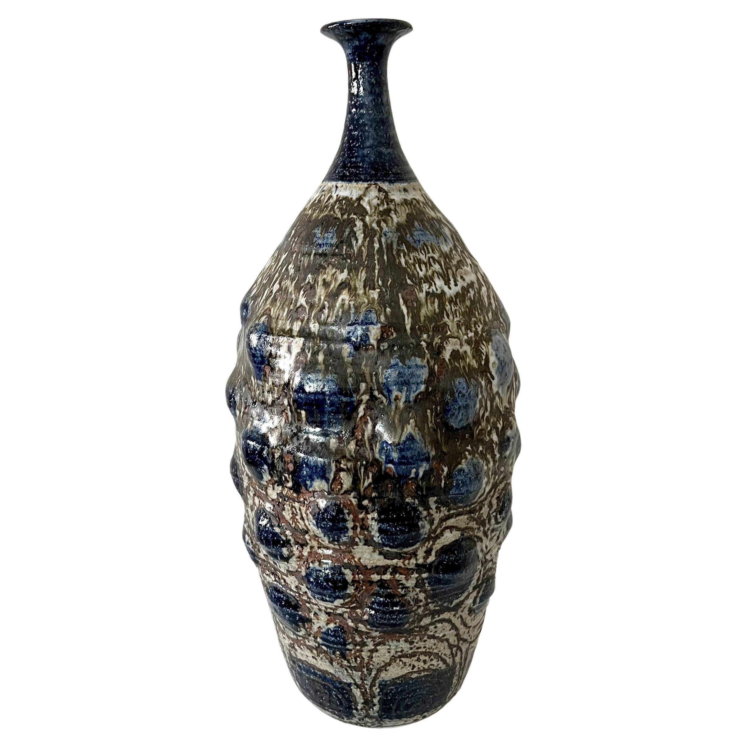 Mid-Century Modern 1960s California Modernist Studio Pottery Bumpy Bottle Vase