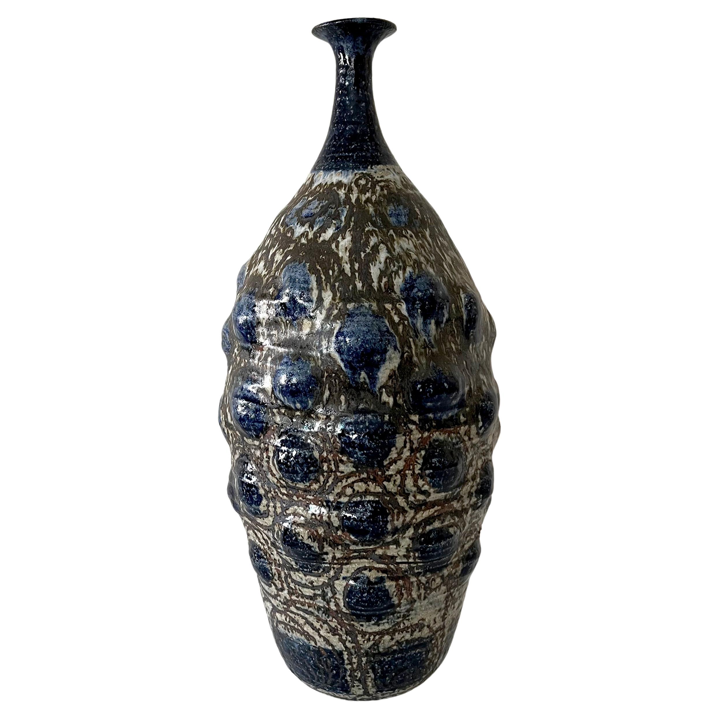 Glazed 1960s California Modernist Studio Pottery Bumpy Bottle Vase
