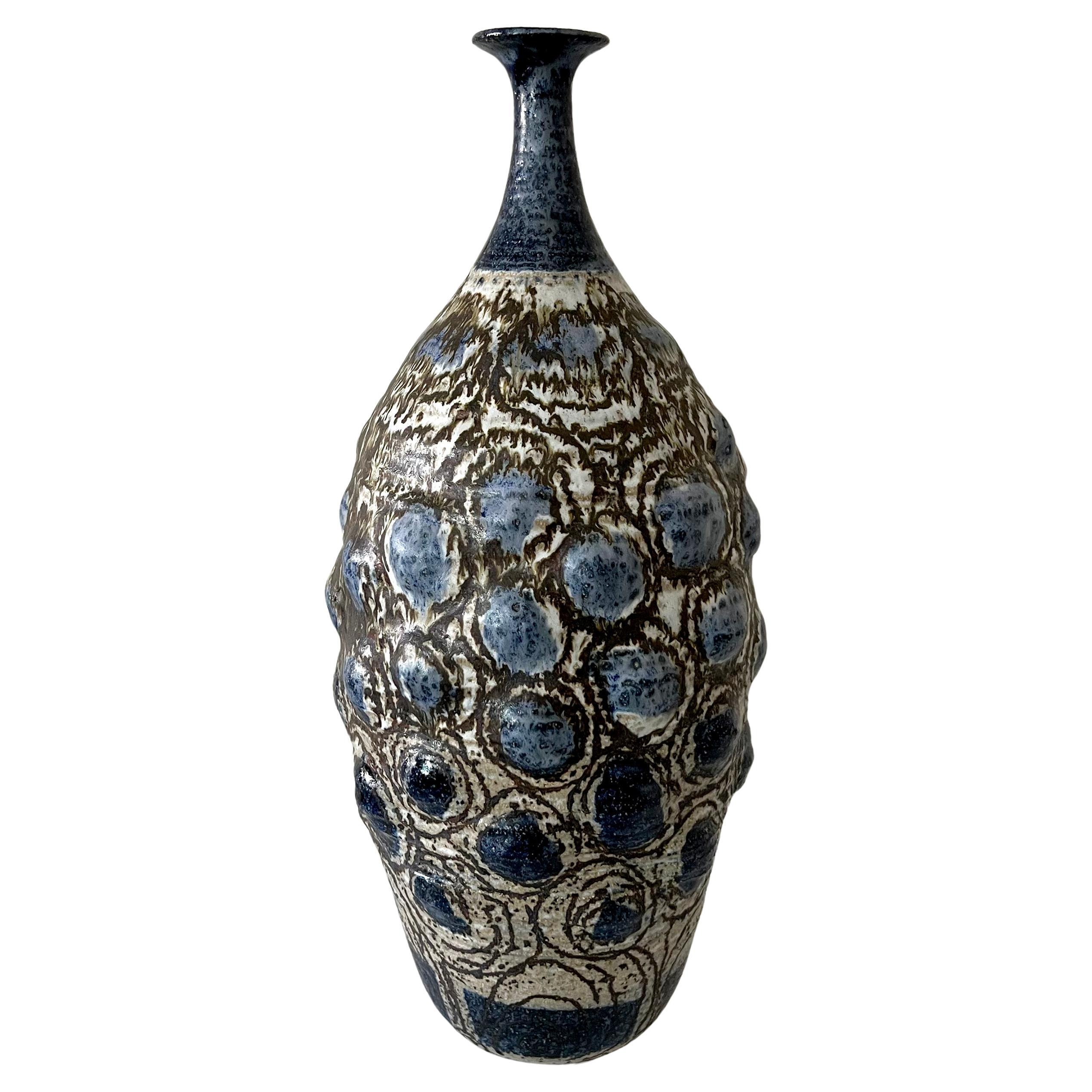 1960s California Modernist Studio Pottery Bumpy Bottle Vase