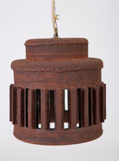 1960s California Studio Pottery Drum-Shaped Pendant Light with Raised Vents