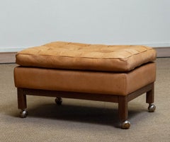 1960s Camel Colored Padded Leather Ottoman Model 'Merkur' by Arne Norell