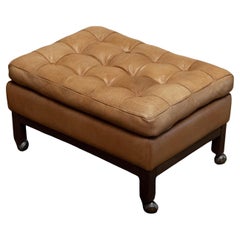 1960s Camel Colored Padded Leather Ottoman Model 'Merkur' by Arne Norell