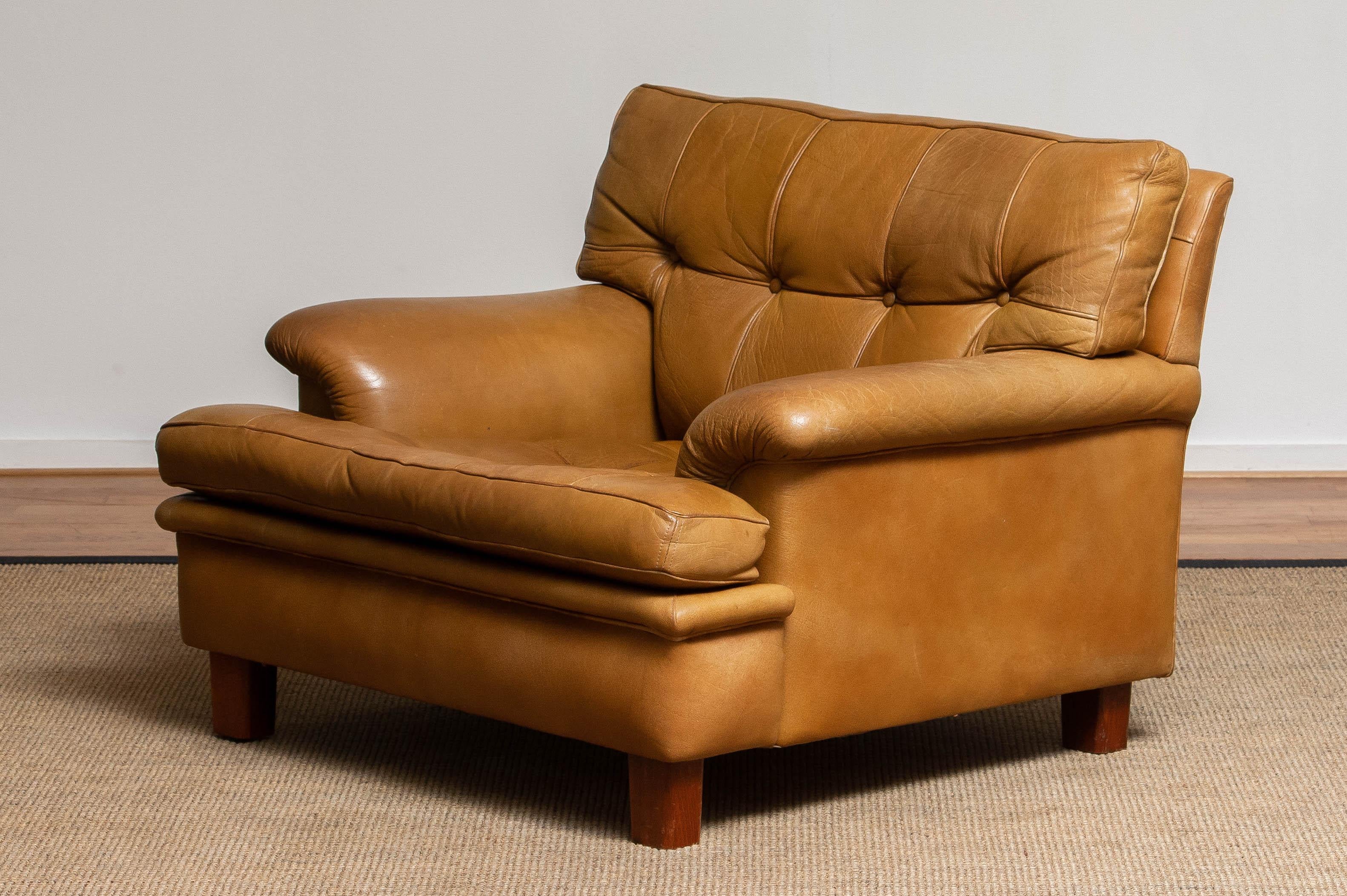 Scandinavian Modern 1960s Camel Quilted Buffalo Leather 