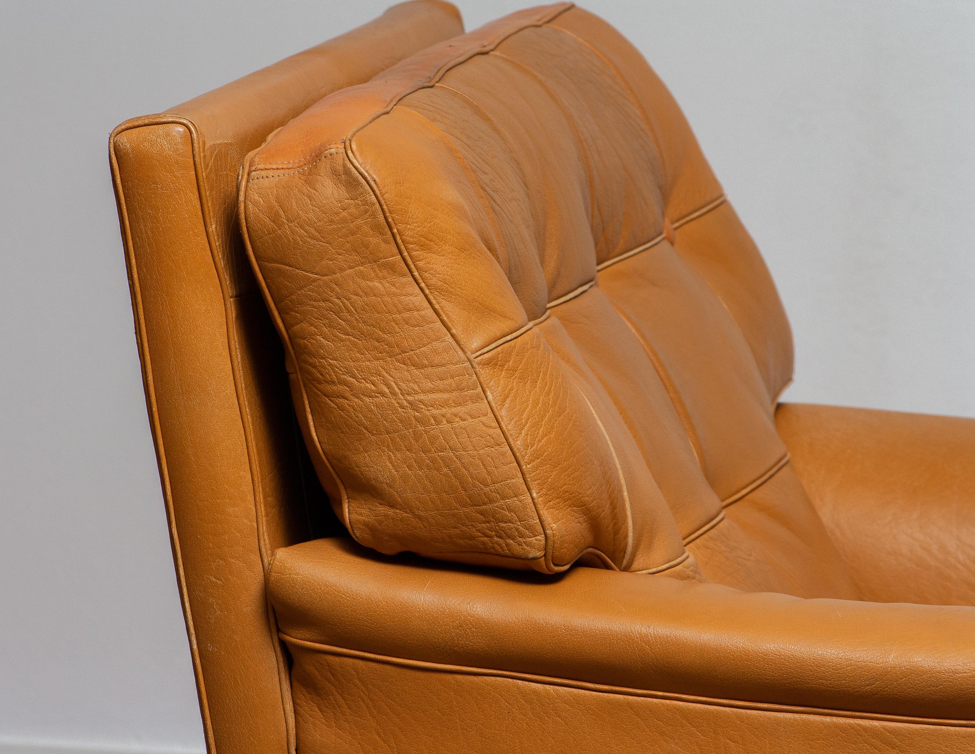 Mid-20th Century 1960s Camel Quilted Buffalo Leather 