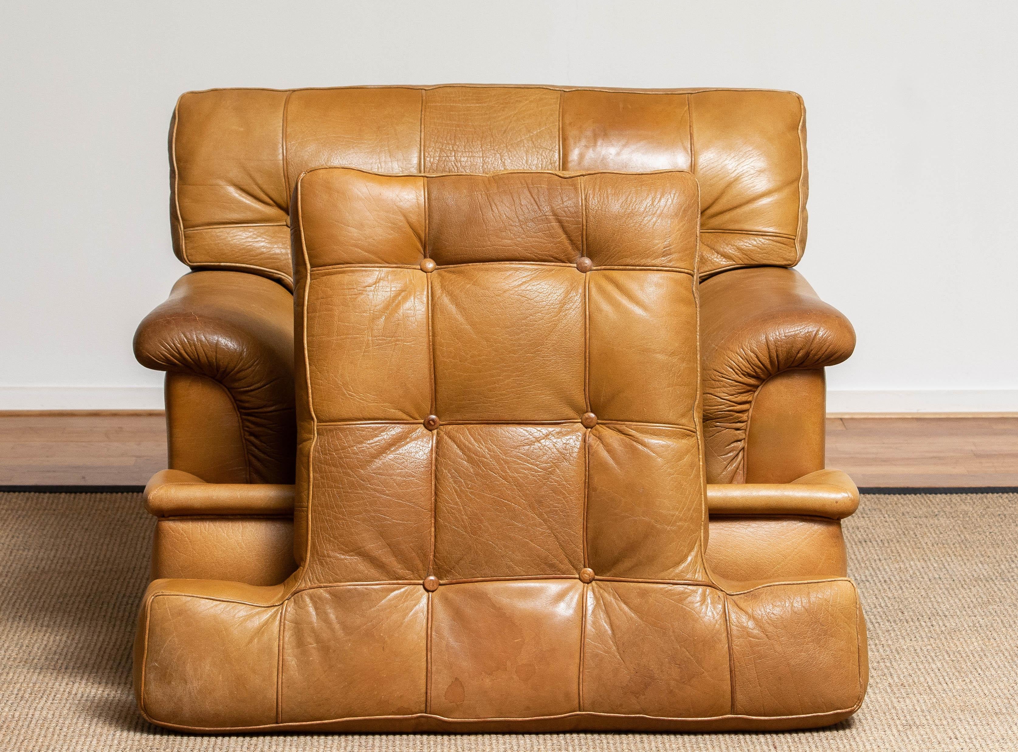 Mid-20th Century 1960's Camel Quilted Buffalo Leather 