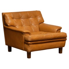 1960s Camel Quilted Buffalo Leather "Merkur" Chair by Arne Norell A.B., Sweden