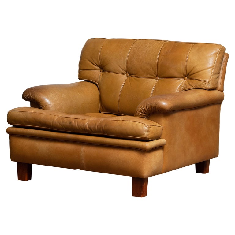 1960s Camel Quilted Buffalo Leather, Buffalo Leather Chair