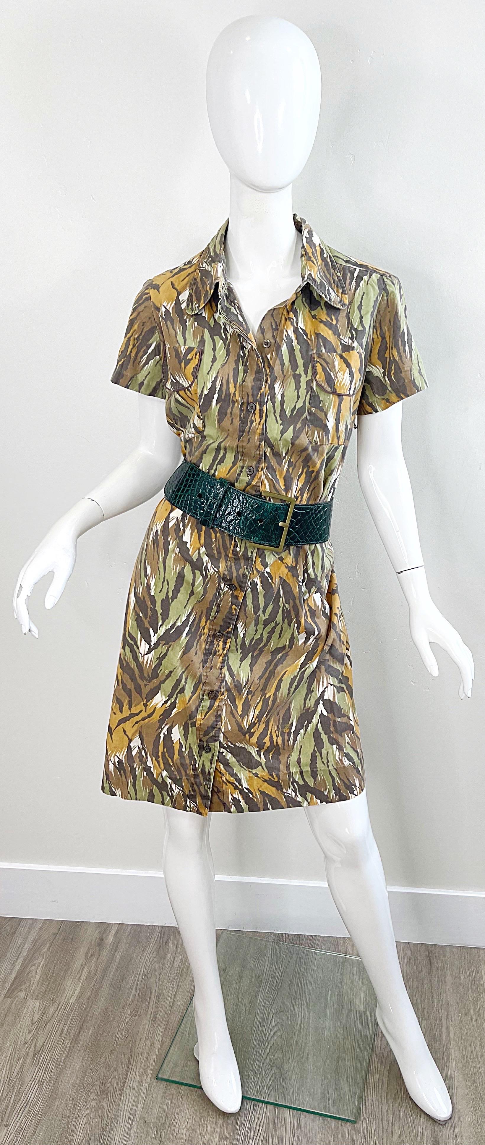 1960er Camouflage Großformatiges Vintage 60er Kurzarm-Shiftkleid aus Baumwolle mit kurzen Ärmeln im Angebot 6