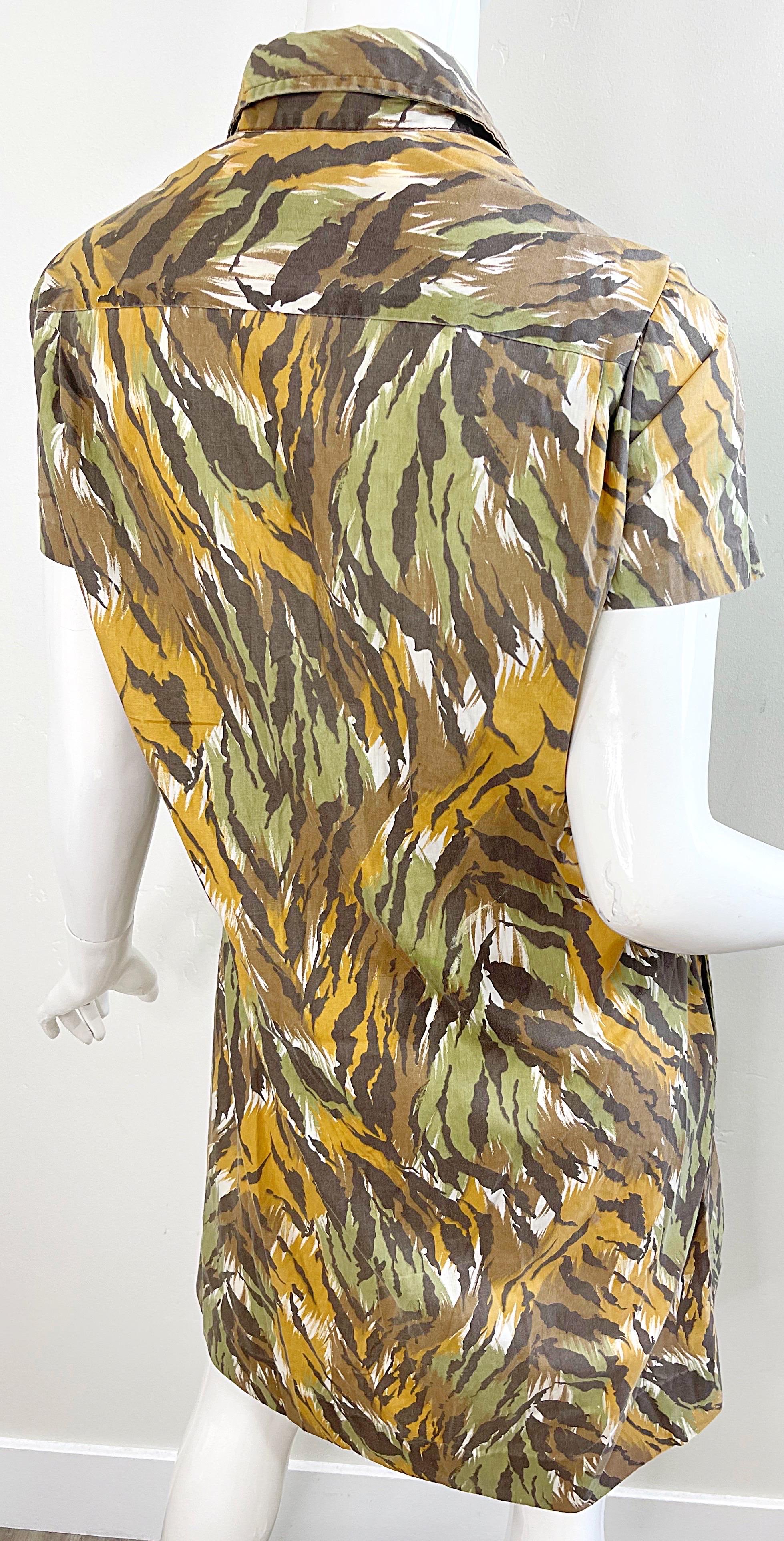 1960er Camouflage Großformatiges Vintage 60er Kurzarm-Shiftkleid aus Baumwolle mit kurzen Ärmeln im Angebot 8