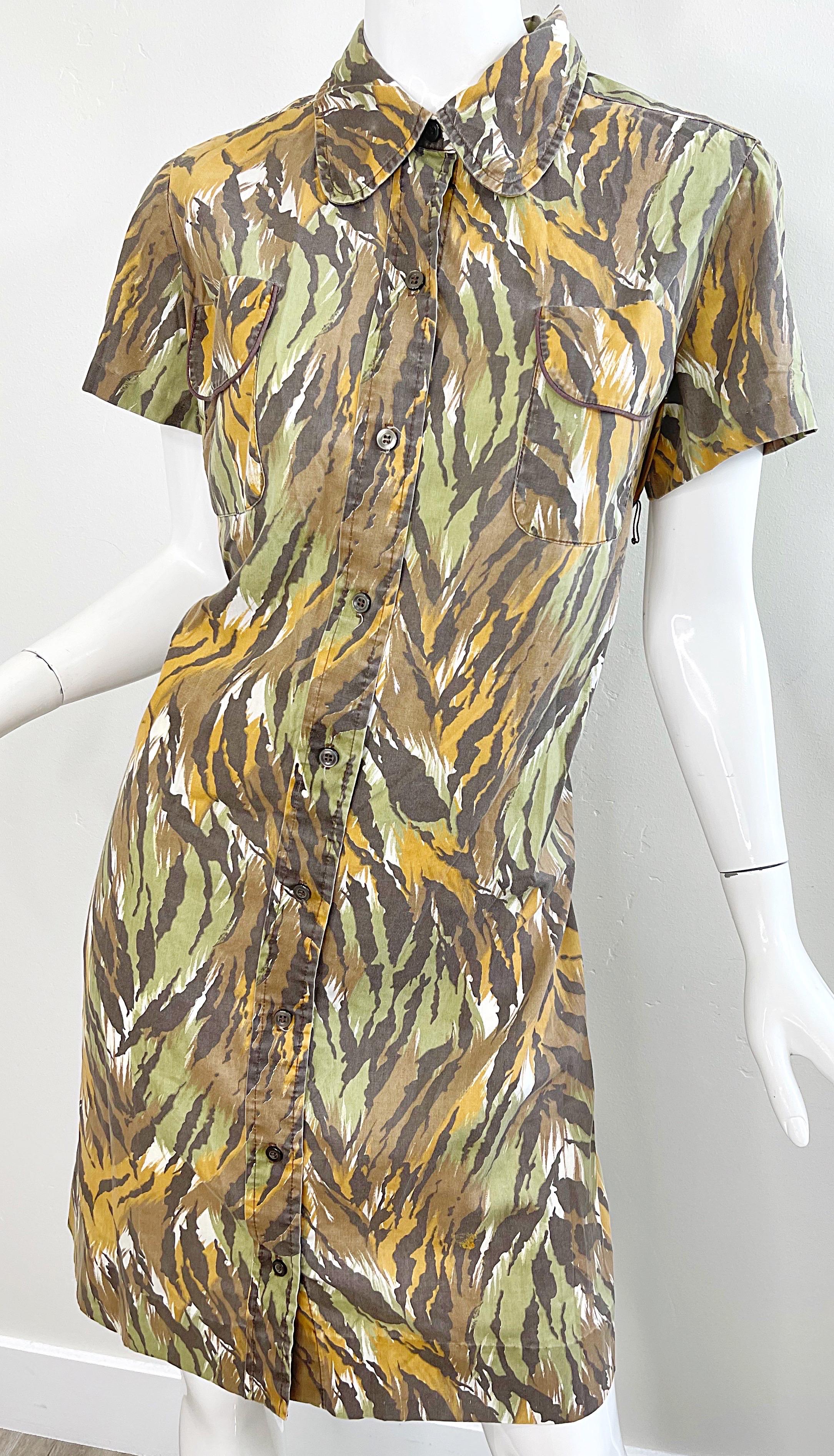 1960er Camouflage Großformatiges Vintage 60er Kurzarm-Shiftkleid aus Baumwolle mit kurzen Ärmeln im Angebot 10
