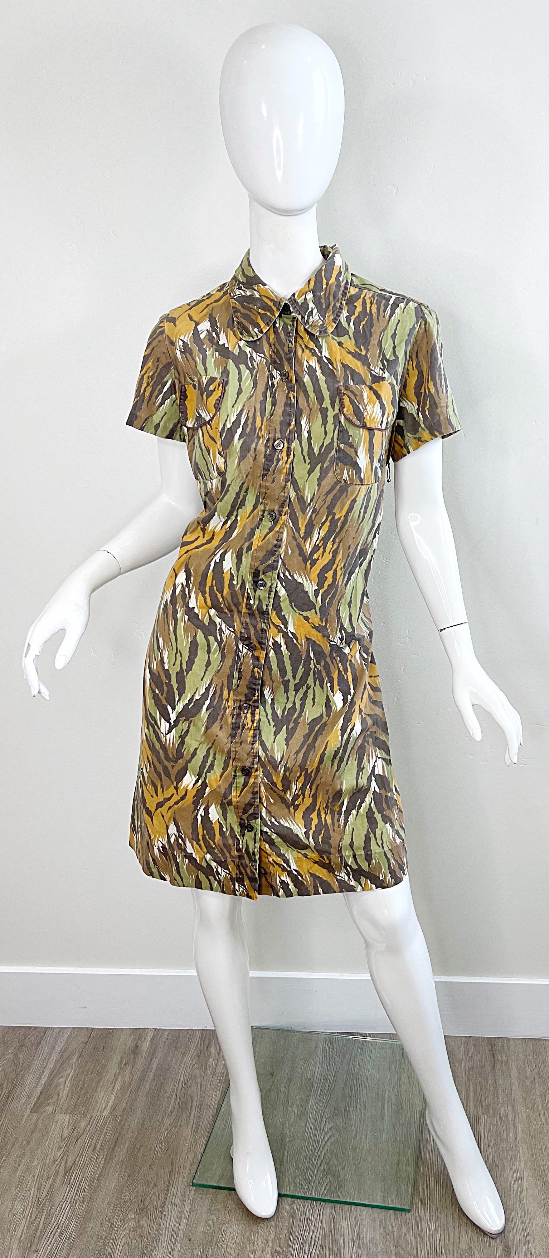 1960er Camouflage Großformatiges Vintage 60er Kurzarm-Shiftkleid aus Baumwolle mit kurzen Ärmeln im Angebot 11